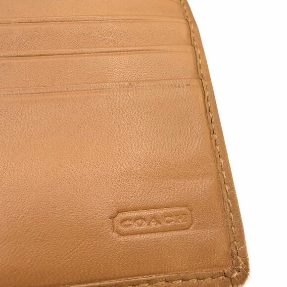Coach Signature Canvas Tan Leather Trifold Wallet Khaki Beige - Picture 7 of 12